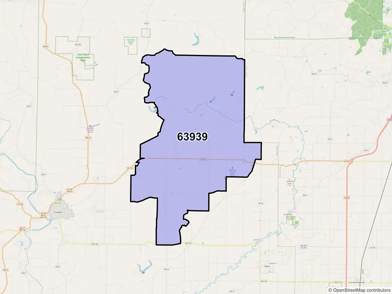 Map of ZIP Code 63939 — Fairdealing, MO