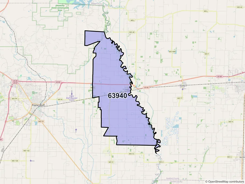 Map of ZIP Code 63940 — Fisk, MO