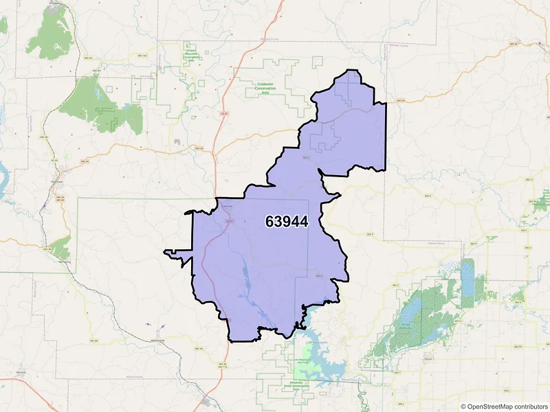 Map of Greenville, Missouri and ZIP codes