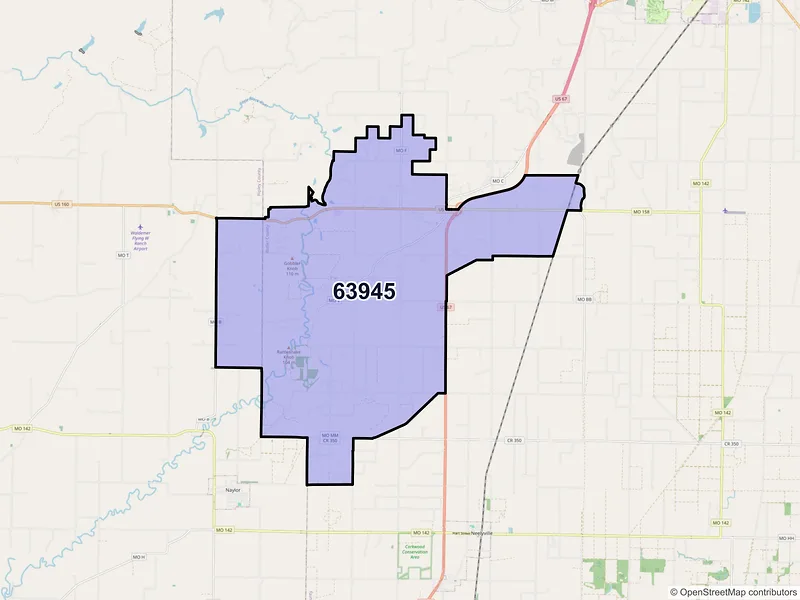Map of ZIP Code 63945 — Harviell, MO