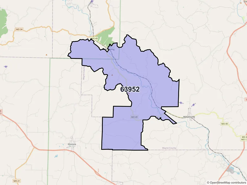 Map of ZIP Code 63952 — Mill Spring, MO