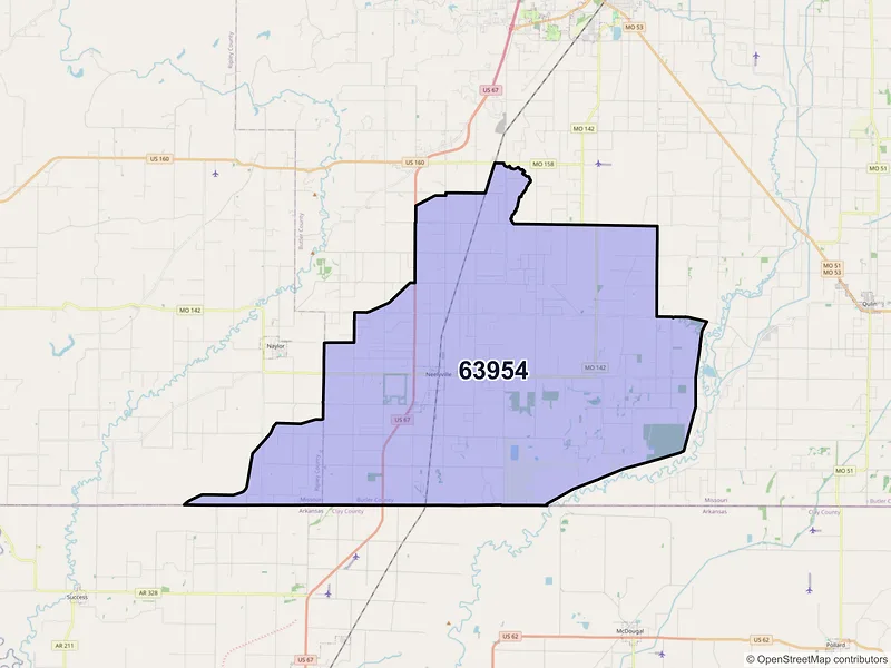 Map of ZIP Code 63954 — Neelyville, MO