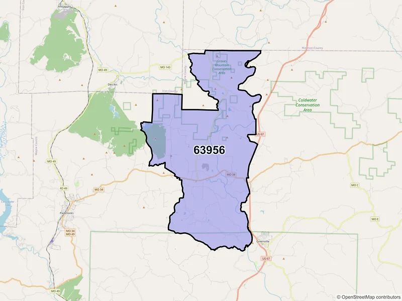 Map of Patterson, Missouri and ZIP codes