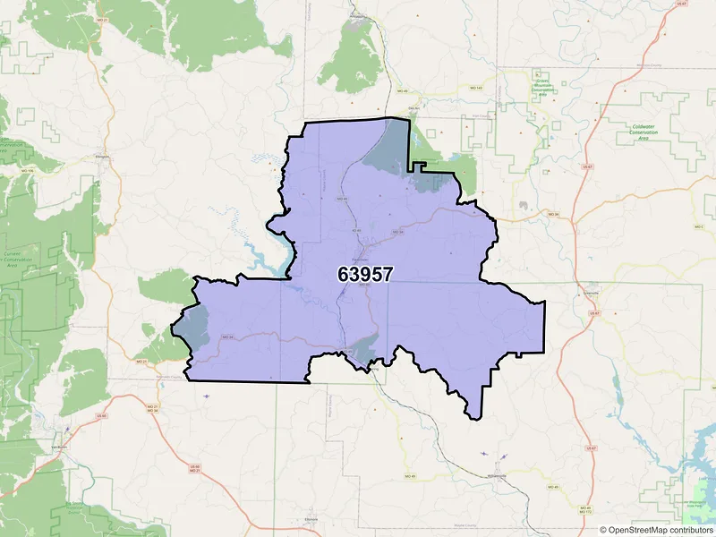 Map of Piedmont, Missouri and ZIP codes