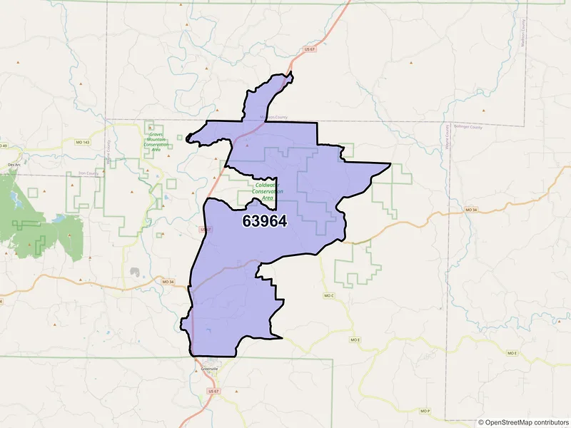 Map of Silva, Missouri and ZIP codes