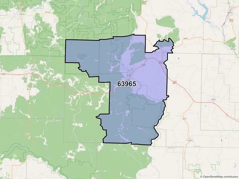 Map of Van Buren, Missouri and ZIP codes