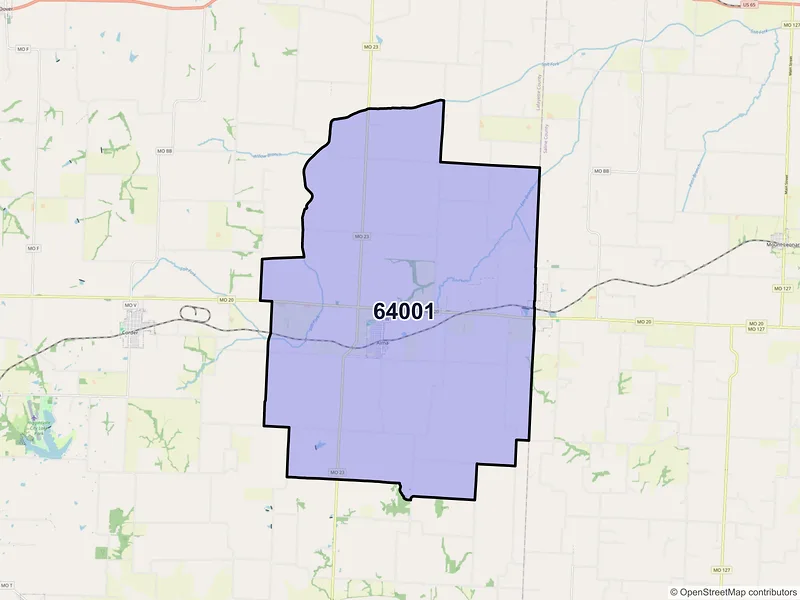 Map of ZIP Code 64001 — Alma, MO