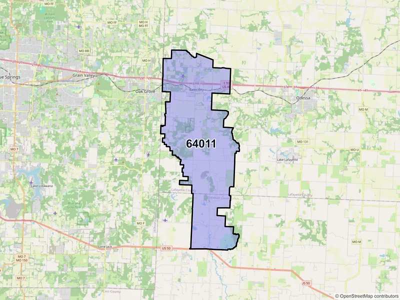 Map of Bates City, Missouri and ZIP codes