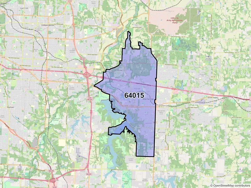 Map of ZIP Code 64015 — Blue Springs, MO