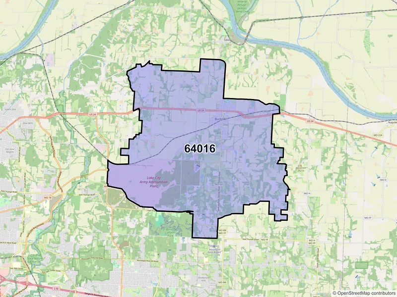 Map of ZIP Code 64016 — Buckner, MO