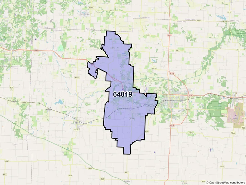 Map of ZIP Code 64019 — Centerview, MO