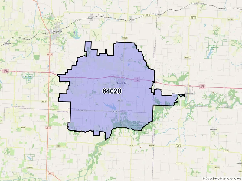 Map of ZIP Code 64020 — Concordia, MO