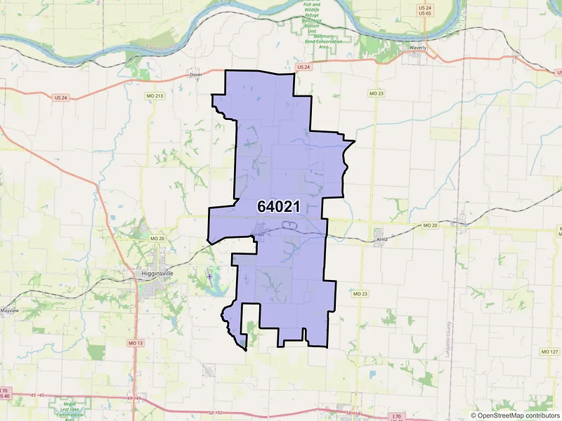 Map of ZIP Code 64021 — Corder, MO