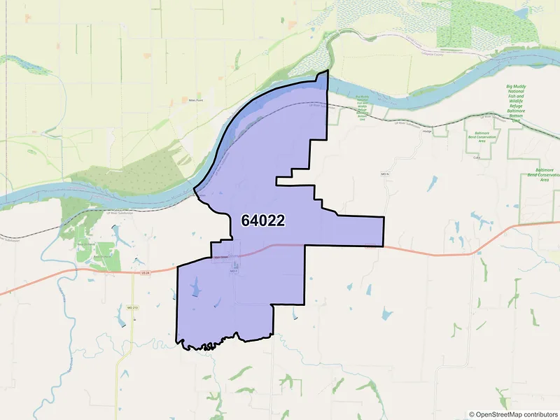 Map of ZIP Code 64022 — Dover, MO