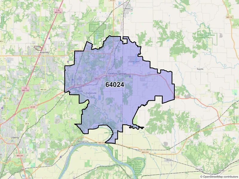 Map of Excelsior Springs, Missouri and ZIP codes