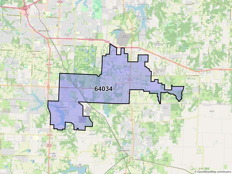 Map of ZIP Code 64034 — Greenwood, MO