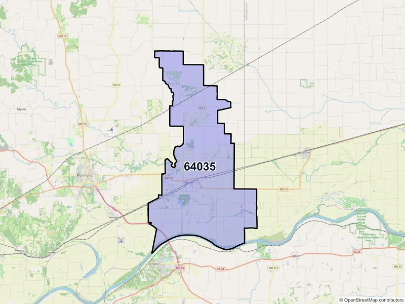 Map of ZIP Code 64035 — Hardin, MO