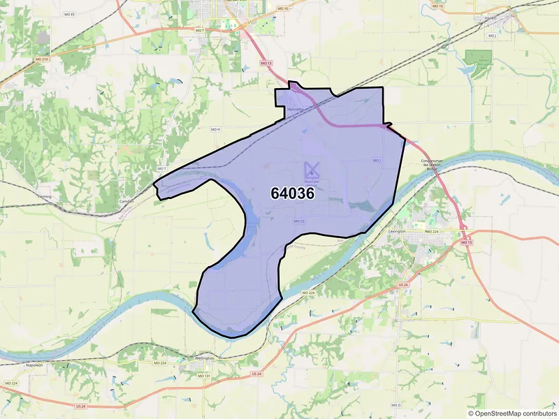 Map of ZIP Code 64036 — Henrietta, MO