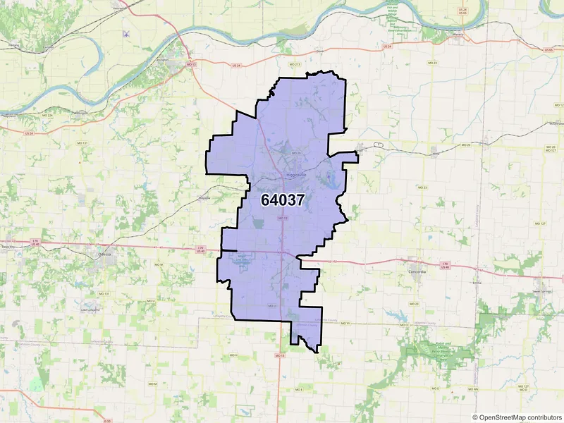 Map of ZIP Code 64037 — Higginsville, MO