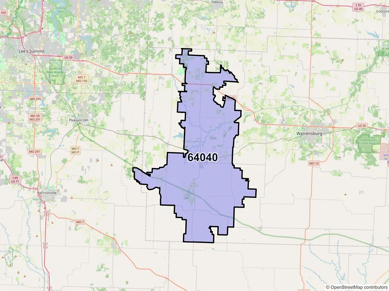 Map of ZIP Code 64040 — Holden, MO