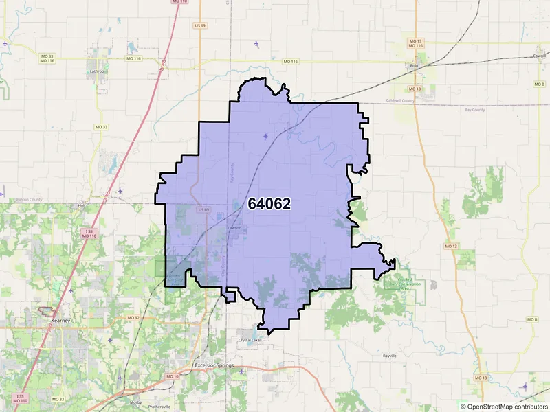 Map of ZIP Code 64062 — Lawson, MO