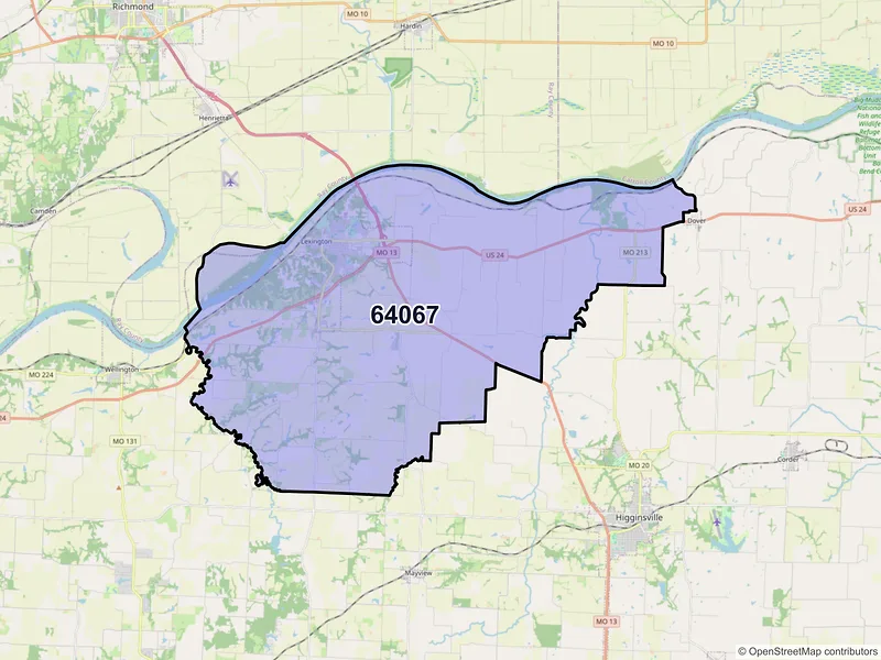Map of Lexington, Missouri and ZIP codes