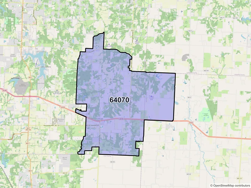 Map of ZIP Code 64070 — Lone Jack, MO