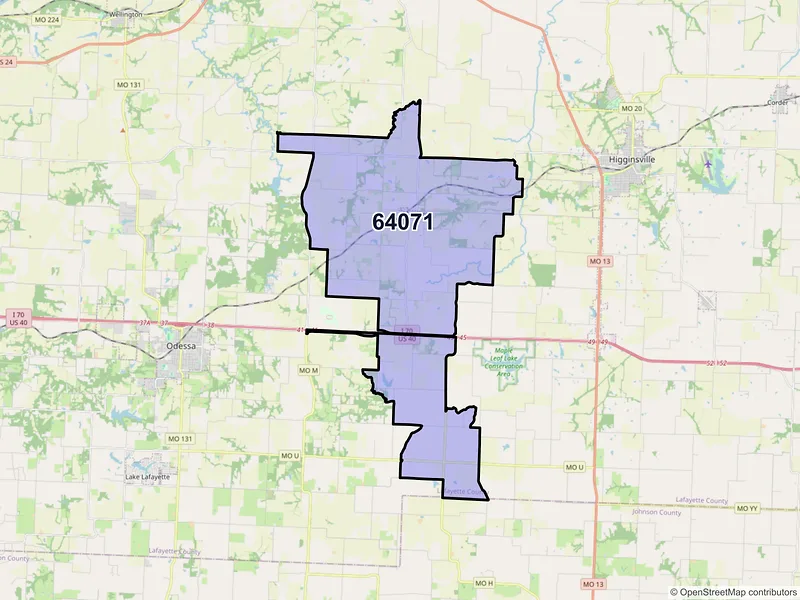 Map of ZIP Code 64071 — Mayview, MO