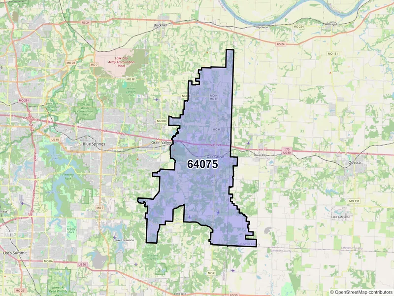 Map of Oak Grove, Missouri and ZIP codes