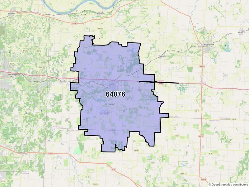 Map of ZIP Code 64076 — Odessa, MO