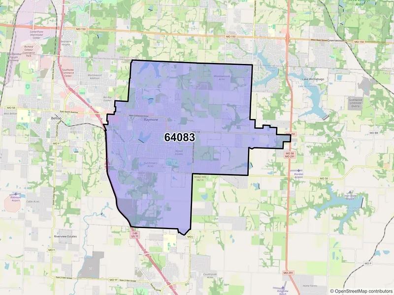 Map of ZIP Code 64083 — Raymore, MO