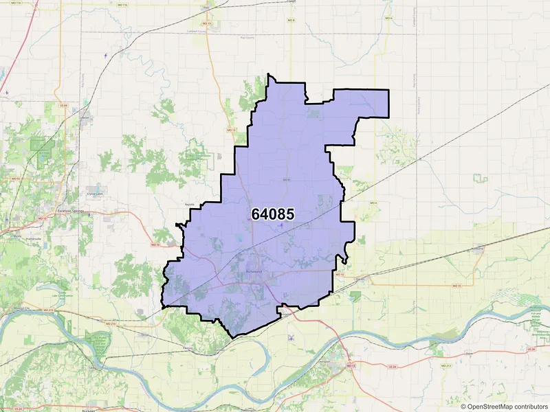 Map of Richmond, Missouri and ZIP codes