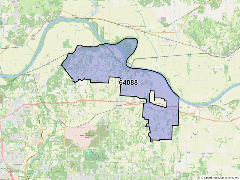 Map of ZIP Code 64088 — Sibley, MO