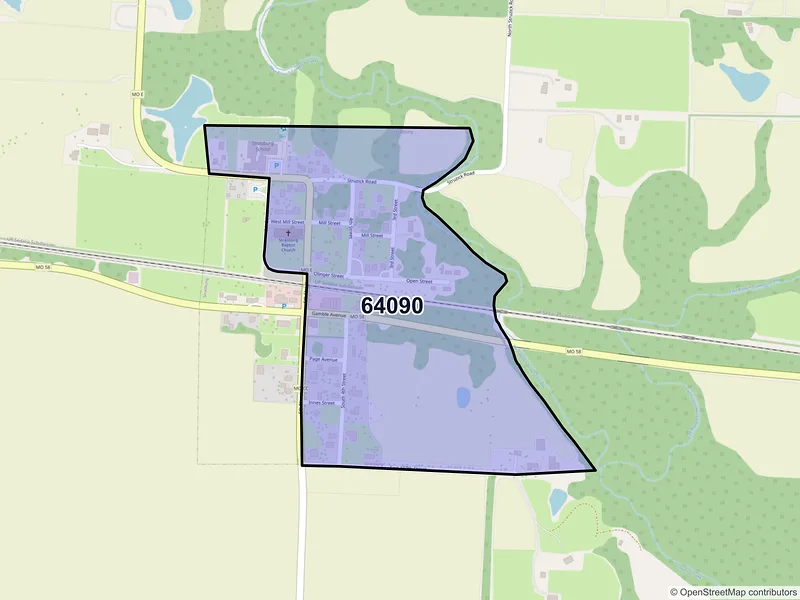 Map of Strasburg, Missouri and ZIP codes