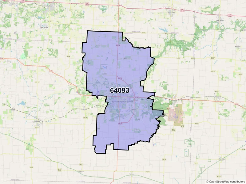 Map of Warrensburg, Missouri and ZIP codes