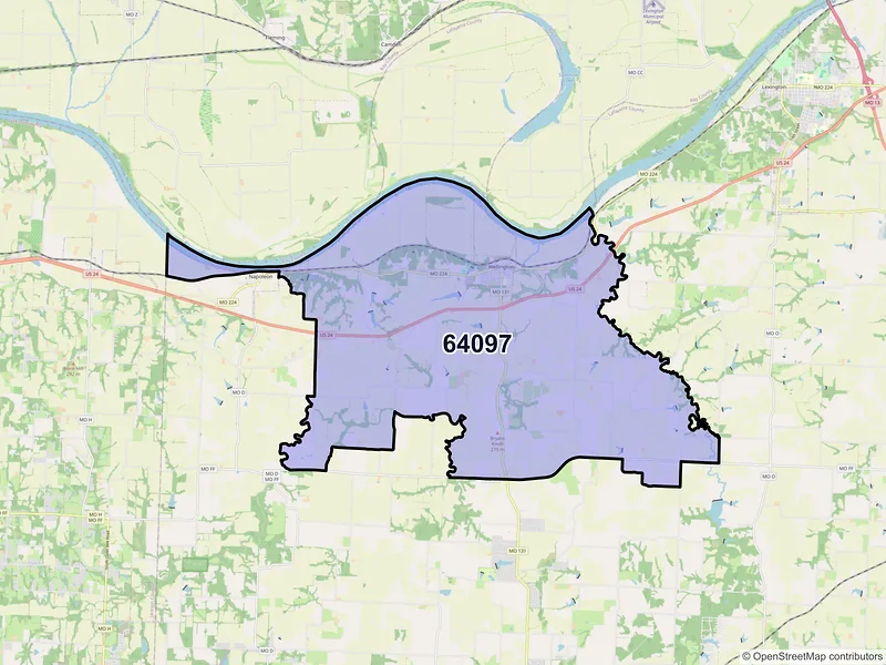 Map of ZIP Code 64097 — Wellington, MO