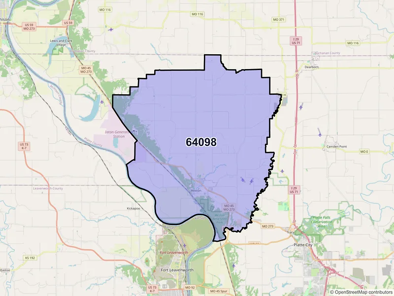 Map of ZIP Code 64098 — Weston, MO