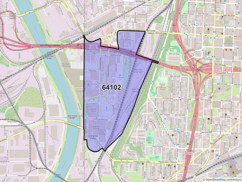 Map of ZIP Code 64102 — Kansas City, MO