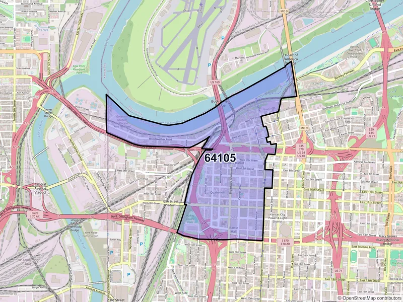 Map of ZIP Code 64105 — Kansas City, MO