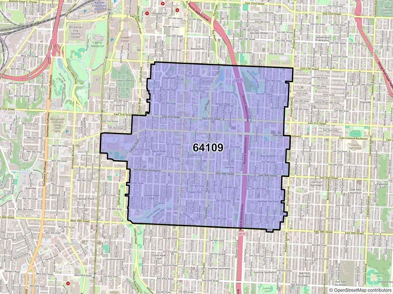 Map of ZIP Code 64109 — Kansas City, MO