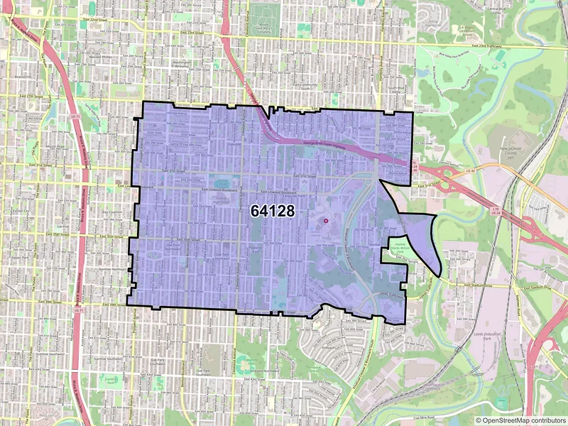 Map of ZIP Code 64128 — Kansas City, MO