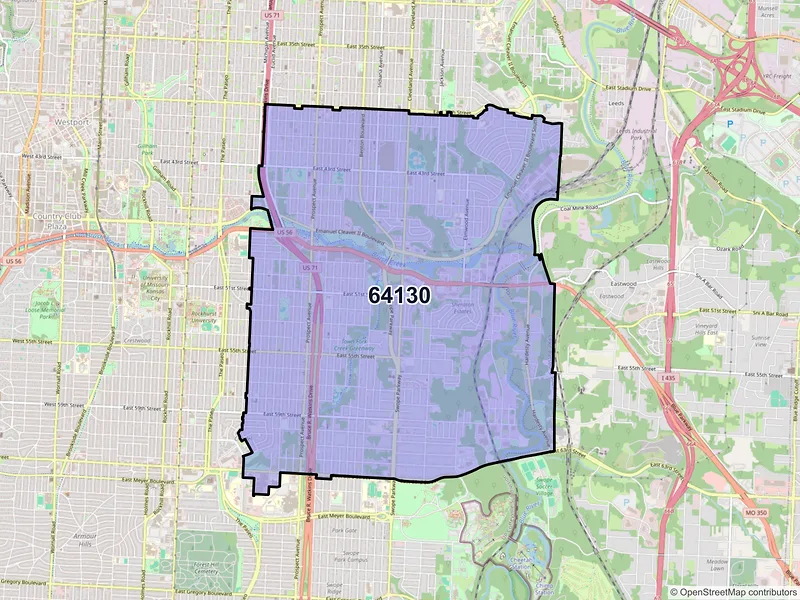Map of ZIP Code 64130 — Kansas City, MO