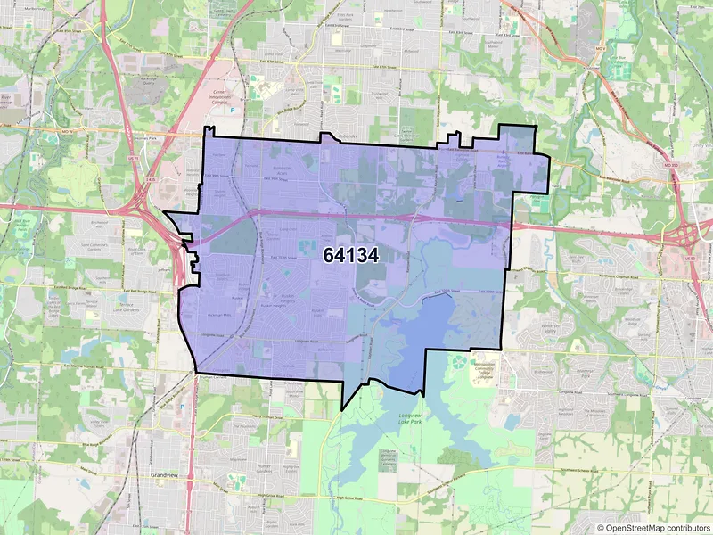 Map of ZIP Code 64134 — Kansas City, MO