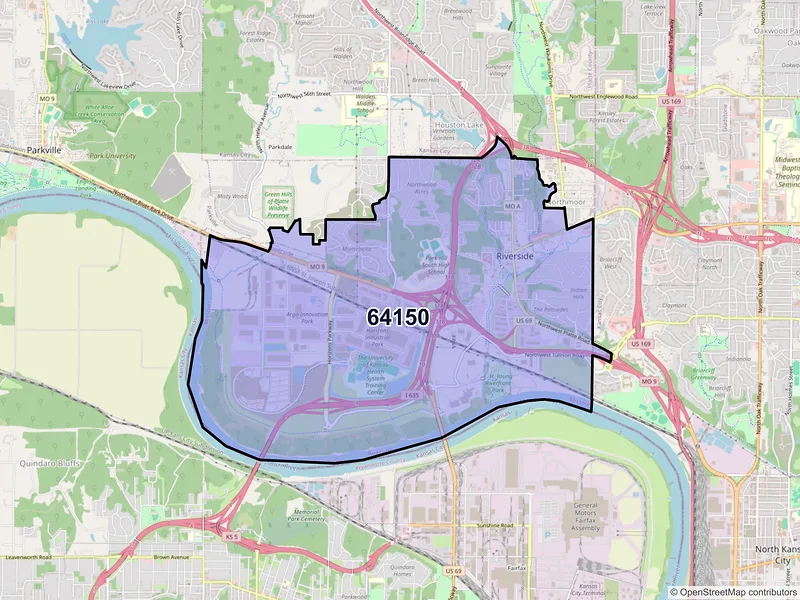 Map of ZIP Code 64150 — Riverside, MO