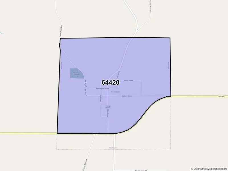 Map of Allendale, Missouri and ZIP codes
