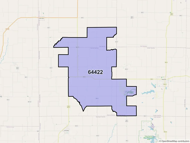 Map of ZIP Code 64422 — Amity, MO