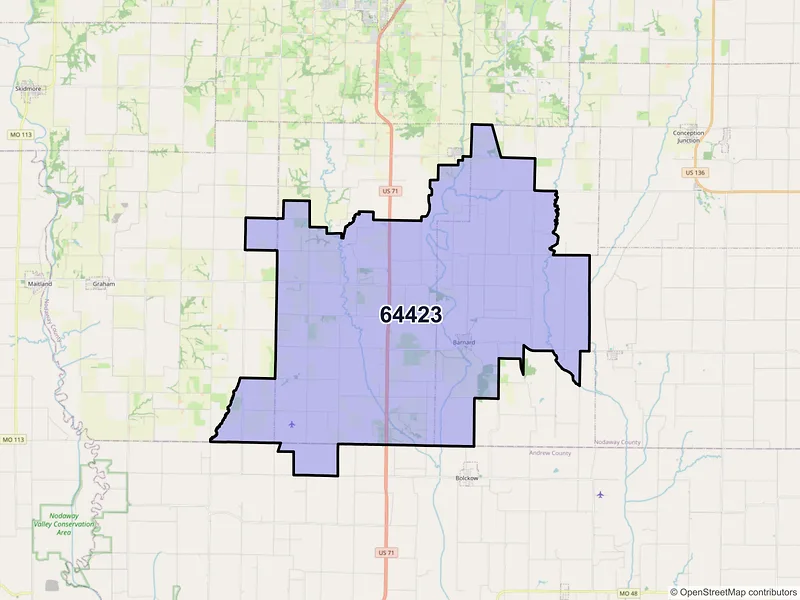 Map of Barnard, Missouri and ZIP codes