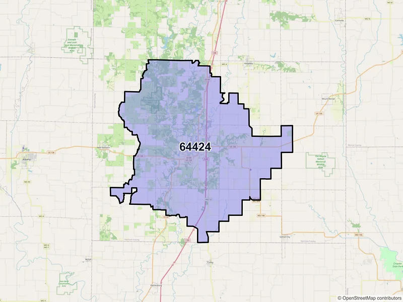 Map of ZIP Code 64424 — Bethany, MO