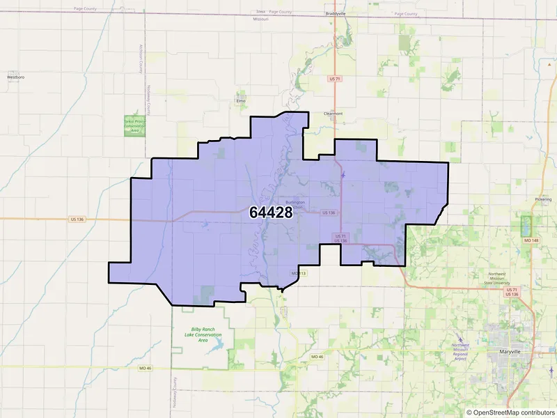 Map of ZIP Code 64428 — Burlington Junction, MO