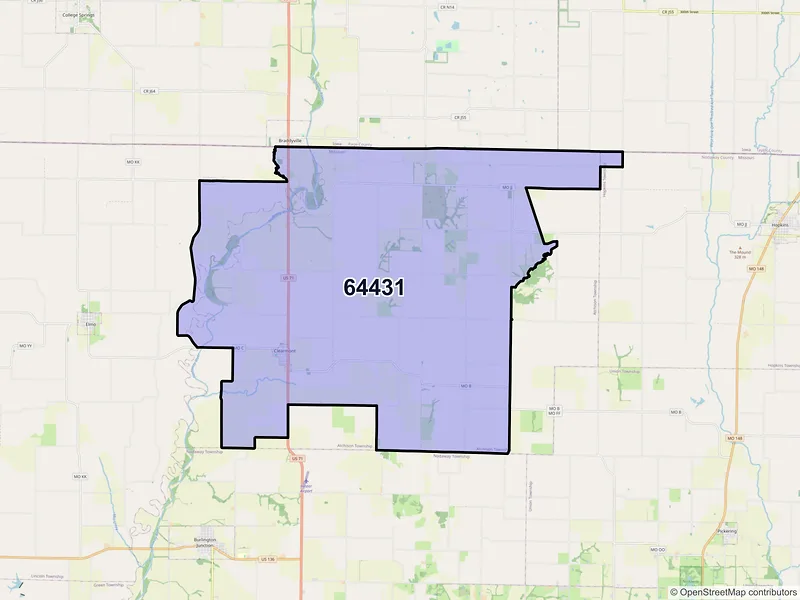Map of ZIP Code 64431 — Clearmont, MO